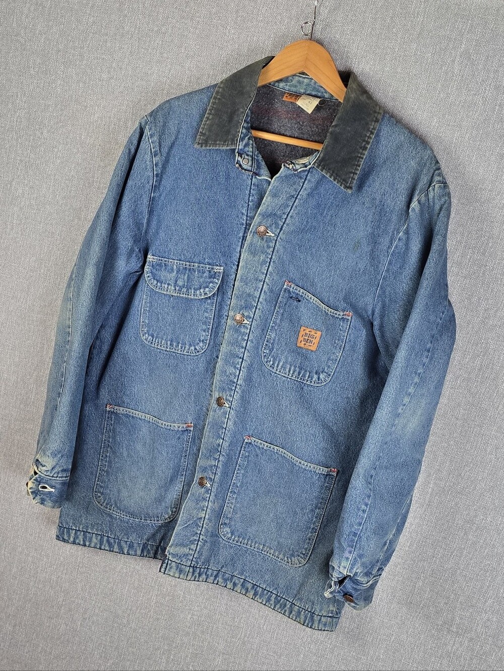 Vtg Big Ben By Wrangler Blanket Lined Denim Chore Jacket Mens Sz 42 Long
